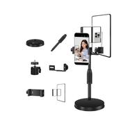 Soporte de Escritorio Redondo para Teléfono Móvil con Altura Ajustable, Ideal para Transmisiones en Vivo, con Espejo, Cámara Trasera y Soporte para