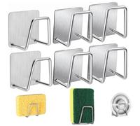 Soporte de esponja de acero inoxidable, 6 soportes de esponja de acero inoxidable, estante de esponja autoadhesivo, sin taladrar para almacenamiento de cocina y baño