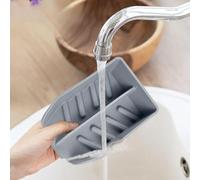 Soporte de esponja de silicona para fregadero de cocina con boquilla de drenaje, caja de jabón sin agujeros, estante de almacenamiento de esponja para fregadero, esponjas redondas y botellas, negro