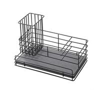 Soporte de esponja para fregadero de cocina con bandeja de piedra de diatomita para absorción de humedad y soporte de cepillo extraíble para una organización optimizada