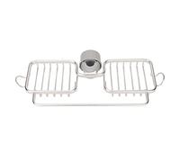 Soporte De Esponja Para Fregadero De Cocina,Soporte De Esponja Para Grifo,Estante De Almacenamiento De Grifo Plástico De Aluminio Dos Recipientes Con Toallero Para Trapo De Esponja Baño(Plata)