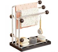 Soporte de esponja y paño de cocina de acero inoxidable con bandeja de goteo desmontable y 3 varillas colgantes ventiladas (B)