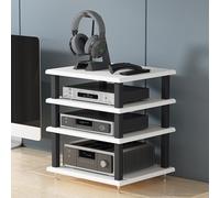 Soporte de esquina AV de 4 niveles, estante de audio y video para entretenimiento, consola de juegos, reproductor de discos, receptor estéreo, elegante estante blanco claro para sala de estar y