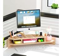 Soporte de Esquina para Monitor Elevador de Monitor de Esquina de Escritorio con Almacenamiento, Soporte de Pantalla Triangular de 2 Niveles con Ranura para Bolígrafo y Portavasos. Organizador de Sumi