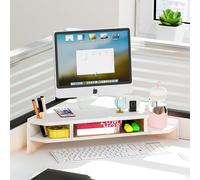Soporte de Esquina para Monitor Elevador de Monitor de Esquina de Escritorio con Almacenamiento, Soporte de Pantalla Triangular de 2 Niveles con Ranura para Bolígrafo y Portavasos. Organizador de Sumi