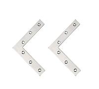 Soporte de Esquina Plano en Forma de L, Tiberham 2 Pcs 120 x 120 mm Acero Inoxidable ángulo Recto Placa de Reparación, Resistente Conector de Esquina para Muebles, Estante, Armario, Silla, Mesa