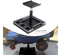 Soporte de estación de trabajo RC para reparación de automóviles a escala 1:18 y 1:24 vehículos de oruga, buggy, drift y turismo - rotación de 360°, altura ajustable (67-115 mm), Alumi