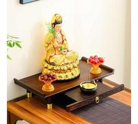 Soporte De Estante For Altar De Buda, Mesa De Madera For Pooja con Cajón, Soporte De Oración, Nichos Personales Chinos For Buda, Mesa De Meditación For Santuario(Walnut Color,54x28x11cm/21x11x4in)