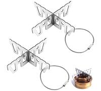 Soporte de Estufa de Alcohol, 2pcs Portátiles Soporte de Acero Inoxidable para Estufa con Cable, Soporte en Forma de Cruz para Camping Estante de Estufa para Acampadas y Actividades al Aire Libre