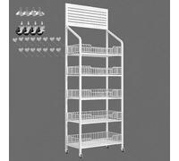 Soporte de exhibición de 5 niveles para patatas fritas y juguetes, estante con ganchos y ruedas, versátil carrito de aperitivos para frutas y verduras, 50 x 27 cm, color blanco