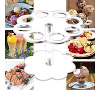 Soporte de exhibición de acrílico del cono del helado desmontable con 8 agujeros para postres y presentaciones del acontecimiento(01)