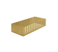 Soporte de exhibición de azulejos de metal, organizador de mesa y piso para minoristas, salas de exposición y ferias, estantes de almacenamiento de tablero de madera, acabado dorado duradero, perfecto