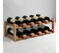 Soporte de exhibición de botellas de vino, estante de vino de madera para armario, cocina, despensa, organizador de almacenamiento de botellas de fácil montaje (2 niveles, 10 botellas, oscuro)