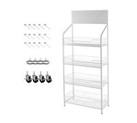 Soporte de exhibición de patatas fritas de 4 niveles con ruedas, estante de pie para panadería, cocina, mostrador y escritorio de cajero, color blanco, 60 x 27 x 140 cm