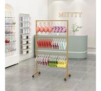 Soporte de exhibición de ropa interior de pie con ruedas, estante de almacenamiento de doble cara para tiendas boutique, organizador para sujetadores, pantalones cortos, trajes de baño, calcetines y