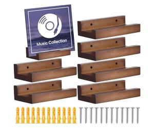 Soporte de exhibición para discos - Organizador de álbumes de pared de seis piezas, revistero de madera maciza, borde de almacenamiento flotante minimalista interior sostenible | Unidad de