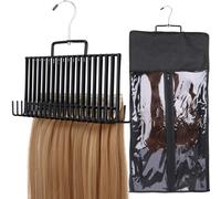 Soporte de extensión de pelo de doble tamaño, herramienta profesional de metal de trama de longitud completa para lavado, secado, coloración, peinado y almacenamiento de cabello multicapa (negro