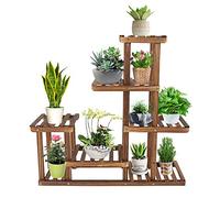 Soporte de flores de madera de 5 capas, estante para plantas de interior, multicapa, tipo de suelo, macetas y plantas de exposición, para salón, balcón, jardín, hasta 10 macetas, 73 x 71,5 x 20 cm
