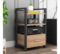 Soporte de gabinete AV con estante de almacenamiento abierto móvil para el hogar, oficina, teatro, gabinete estéreo en negro + acabado de madera (19.6 x 15.7 x 31.1 pulgadas)