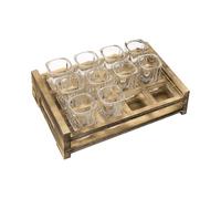Soporte de gafas de tiro de tequila, bandeja de servidor espiritual del compartimento | Mantenga 12 instantáneas cuadradas, que mezclan rústico con modernos de trueque de cocina