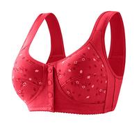 Soporte de garganta con cierre delantero, sin marco de gran tamaño, sujetador push up para mujer impresa con botones delanteros de algodón suave para mujeres de mediana edad y anciana