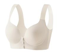 Soporte de garganta deportivo para mujer sin armaduras, diseño integral y transpirable con encaje sin espalda y tirantes dobles, color liso, gran tamaño y cómodo para pecho generoso y activ, beige, 46