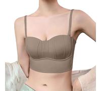 Soporte de garganta para mujer sin costuras sin armaduras, comodidad efecto push up bralette inalámbrico, cobertura integral deportiva diaria, cierre delantero estilo camiseta cómoda y práctica, café