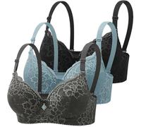 Soporte de garganta sin espalda Push Up Sexy Soft Armadura de encaje de gran tamaño ajustable, clásicos, lencería cómoda para mujer, soporte para garganta, sujetador de 3 piezas, Sky Blue, 40