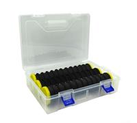 Soporte de guía de línea de pesca de 12 ranuras con carrete de línea y tabla de bobinado de aparejos para organizar aparejos líderes en caja de almacenamiento transparente (3 negros)