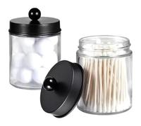 Soporte de hisopo de algodón, contenedor de hisopo de algodón 2pcs 3x4.5 Soporte de vidrio transparente con tapa de tapa de hilo dental/lápiz labial/QTIP para baño, sala de estar