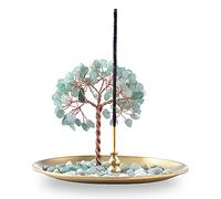 Soporte de Incienso para Palos, Piedra de Cristal curativo, Quemador de Incienso para árbol del Dinero, Atrapador de Cenizas para Yoga, meditación y decoración del hogar (Verde)