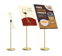 Soporte de información en altura ajustable, Tablero para carteles, Soporte para carteles de aluminio, Altura del panel regulable 23.62-39.37in, Altura del soporte de pantalla 53.54-62in (Dorada）