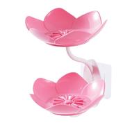 Soporte de jabón con - 16 x 11,5 x 11,5 cm - Jabonera con forma de otus de doble capa - Fijación de pared sin perforar | para cuarto de baño, cocina, almacenamiento rosa