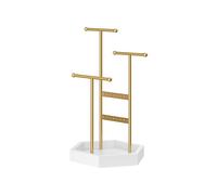 SONGMICS Soporte de Joyas, Expositor de Joyas, 4 Zonas Independientes, Organizador Pendientes de Metal, para Collares, Pulseras, Pendientes, Dorado y Blanco JJS003A01