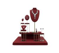 Soporte de joyería Conjunto de exhibición joyería terciopelo rojo, soporte for busto y anillo Organizador de Joyas