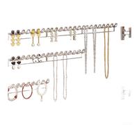 Soporte de joyería transparente montado en la pared con ganchos y ranuras para aretes, organizador de collar transparente para almacenamiento de tocador, 9,5 x 1,5 cm (6 piezas)