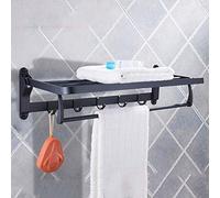Soporte de la Rejilla de Toalla de Doble Toalla con el Estante de baño con Gancho del Espacio de níquel Plegable Multifuncional montado en la Pared Aluminio B (C)