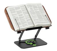 Soporte de lectura para libros, soporte de madera para leer, soporte giratorio de 360° con abrazaderas laterales para cocina, escuela, oficina, partituras musicales, Kindle, tableta, Biblia