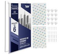 Soporte de letrero acrílico A4 - 6 Unidades, Portapapeles de marco transparente con múltiples opciones de montaje incluidas, soporte de pared para carteles, tablero de mensajes de plástico