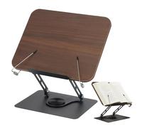 Soporte de Libro Ajustable Para Lectura, Soporte de Libro Plegable con Base Giratoria de 360° y Clips de Página Elásticos, Soporte de Exhibición de Libros de Cocina de Madera Para Cocina, Oficina