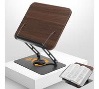 Soporte de Libro para Lectura Altura Ajustable, Atril para Libros con Base Giratoria de 360°, Atril para Libros Madera con Pinzas Laterales Elásticas Plegable, Compatible con Portátil y Tablet