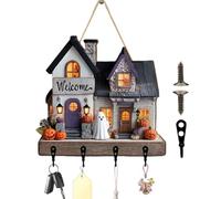 Soporte De Llave Para La Pared - Decoración De Halloween De Navidad | Señal De Pared De Madera Con Estante De Colgadora Llave, Letrero En Forma De Casa Colgable 2d Con Ganchos Para Sombreros Bolsas De
