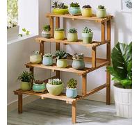Soporte de madera de 4 niveles para plantas de esquina para uso en interiores y exteriores, estante de flores con acabado natural para balcón y alféizar de ventana, perfecto para decoración del hogar