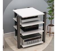 Soporte de madera de alta fidelidad con estantes de almacenamiento multimedia de 4 niveles para componentes estéreo y reproductor de CD, soporte multimedia AV para sala de grabación (blanco, 70 x 55 x