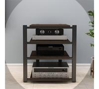 Soporte de madera de alta fidelidad para amplificador y medios AV, estantes de almacenamiento de componentes estéreo, reproductor de CD, estante C en acabado de nogal negro, ideal para sala de