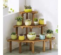 Soporte de madera natural para plantas de 3 niveles, estante de flores para sala de estar, balcón y uso al aire libre, estante de exhibición de esquina, escalera decorativa ideal para plantas de