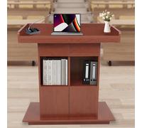 Soporte de madera para atril con 3 niveles de almacenamiento, acabado de teca, tablero de 18 mm de grosor, ideal para iglesia, aula, discurso y conferencias (31.5 x 20 pulgadas)