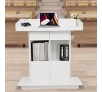 Soporte de madera para atril con 3 niveles de almacenamiento, púlpito de aula de 18 mm para discursos y conferencias de iglesia, elegante diseño blanco (31.5 x 20 pulgadas)