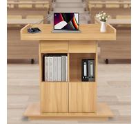 Soporte de madera para atril con almacenamiento de 3 capas, púlpito de aula de 18 mm para discursos y conferencias de iglesia, color madera original, 31.5 x 20 pulgadas, duradero y elegante
