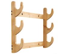Soporte de madera para caña de pescar, montaje en pared, horizontal o vertical, para garaje, cobertizo, cabina, bote, acabado de madera natural (3 pisos)